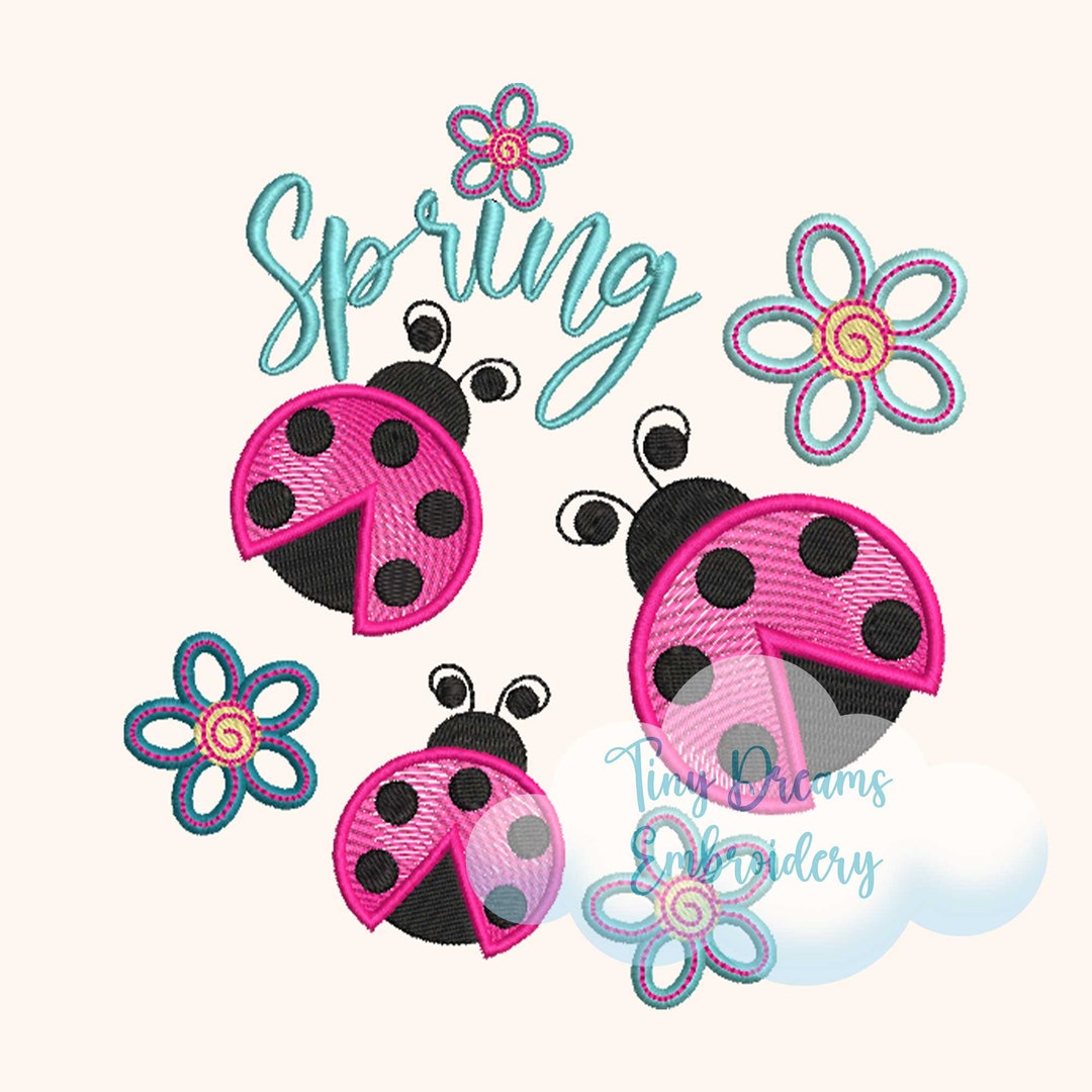 Lady Bug Spring Pattern Ladybug Floral Embroidery Design: Spring Flowers (digital Download) - Etsy