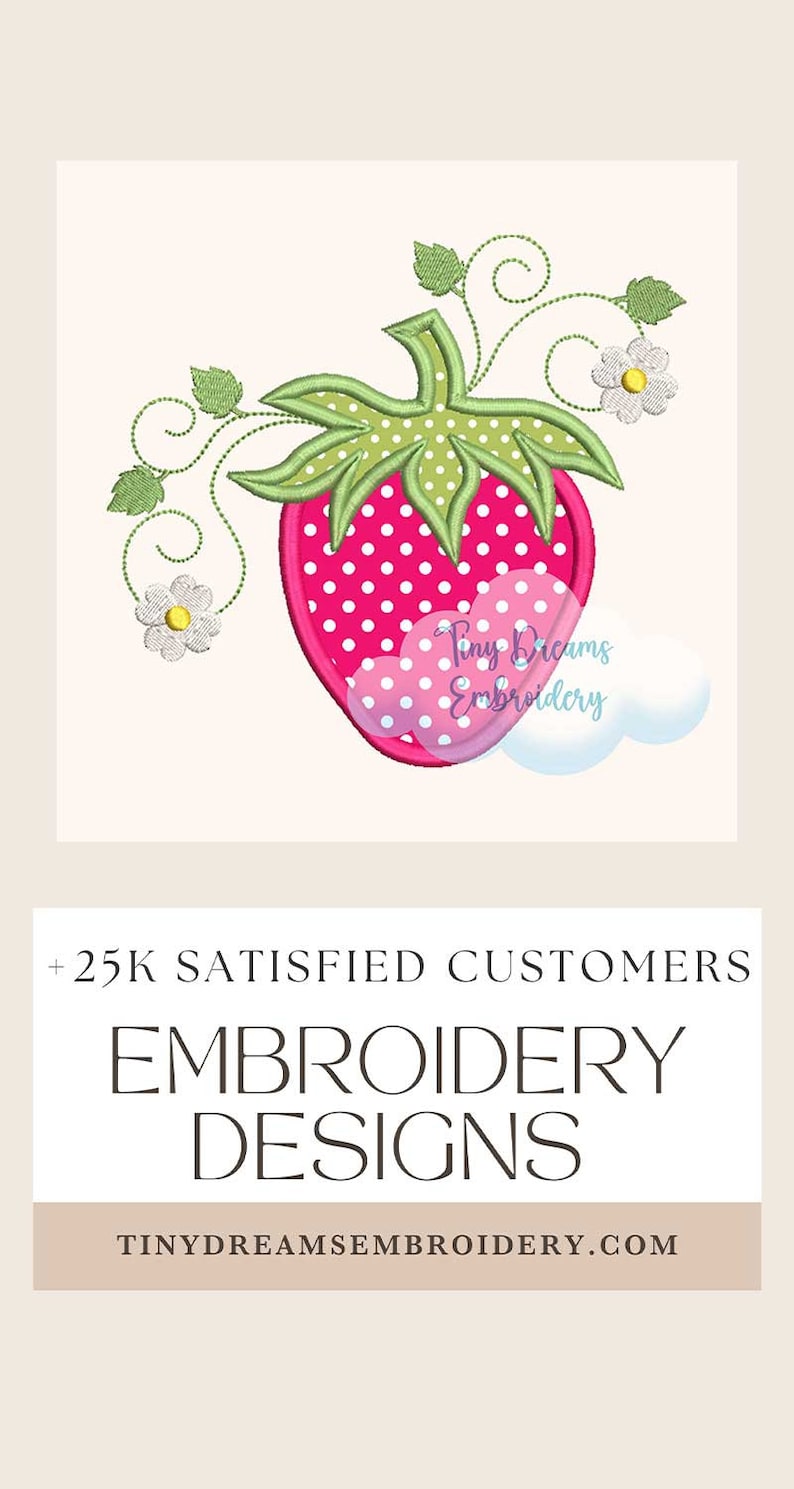 Strawberry Applique Digital Machine Embroidery Design Berry Spring Embroidery Design