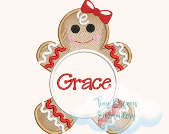 Gingerbread Cookie Digital Machine Embroidery Design Christmas Girl Gingerbread Cookie Custom Monogram Design Embroidery Gingerbread Girl