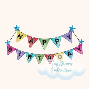 Happy Birthday Digitale Maschinenstickdatei Design Geburtstagsgirlande Design Stickerei Kinderstickerei Partystickerei Mädchen Junge
