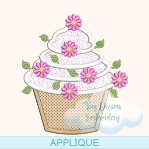 Floral Cupcake Digital Machine Embroidery Design Applique Flower Spring Embroidery Design Applique Kitchen Cupcake Embroidery Applique