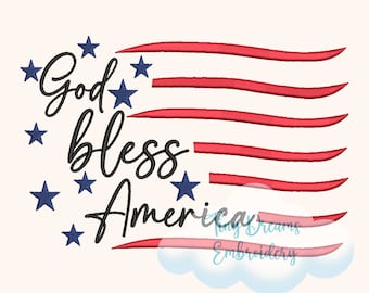 God Bless America Embroidery Design, 4th of July (Digital Download)