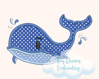 Diseño de bordado con aplique de ballena: Decoración oceánica de verano (descarga digital)