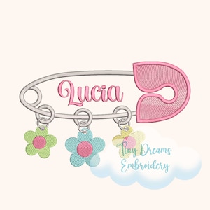 Baby Digital Machine Embriodery Design Baby Safety Pin Custom Monogram Baby Girl Monogram Embroidery Design Personalized Girl Name Design