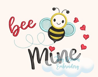 Baby Bee Embroidery Design, Love Heart Spring Motif (Digital Download)