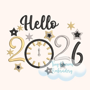 2026 Happy New Year Star Embroidery Design (Digital Download)