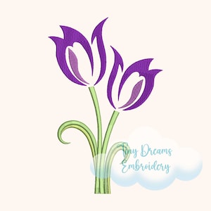 Floral Tulip Digital Machine Embroidery Embroidery Design Floral Embroidery Design Spring Embroidery Design Double Tulip Embroidery Design