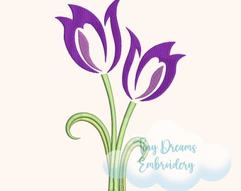 Floral Tulip Machine Embroidery Design, Double Tulip (Digital Download)