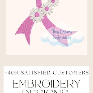 Pink Flower Ribbon Digital Machine Embroidery Design Breast Cancer Embroidery