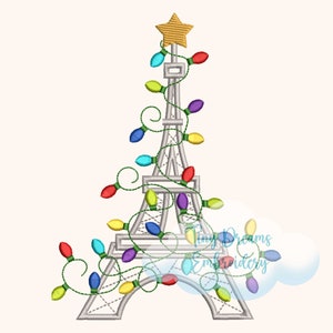 Eiffel Tower Christmas Lights Embroidery Design (Digital)