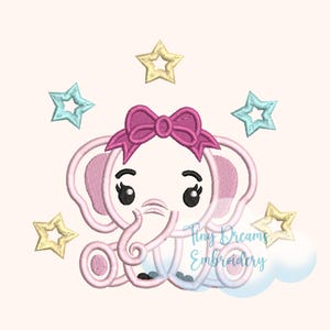Cute Baby Girl Elephant Digital Machine Embroidery Design Baby Girl Animal Design Embroidery Bow Elephant Design Nursery Baby Girl Design