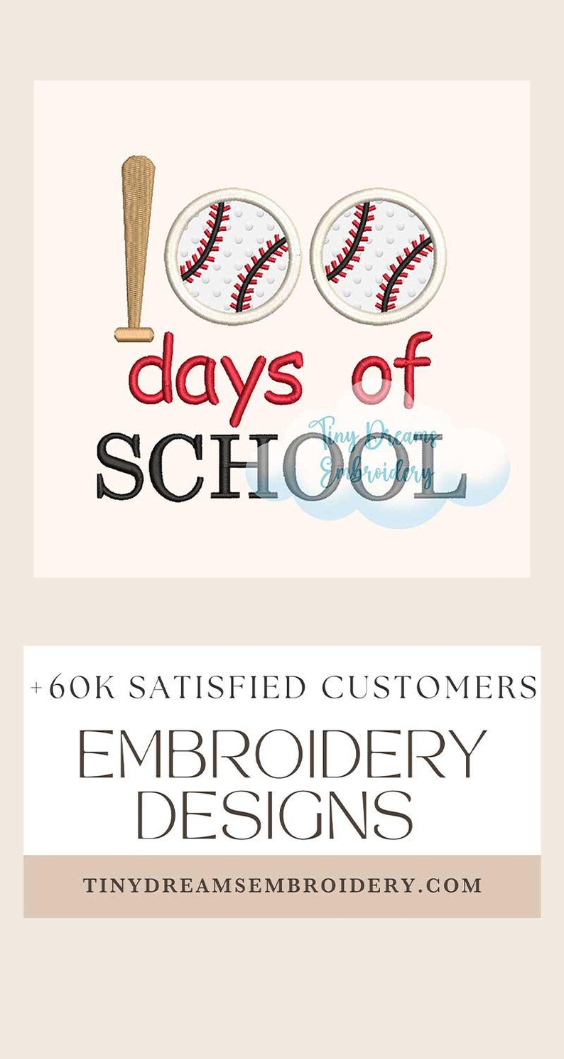 100 Days School Baseball Ball Game Applique Machine Embroidery Design Sport (Digital Download)