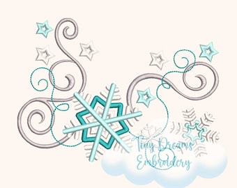 Snowflake Corner Swirl Machine Embroidery Design, Frozen Winter Star Stitch (Digital Download)