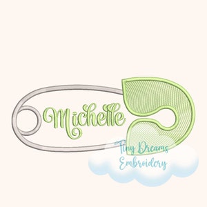 Baby Safety Pin Embroidery Design: Custom Name Monogram (Digital Download)