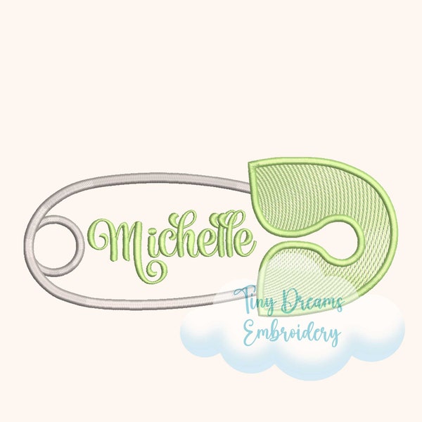 Baby Digital Machine Embroidery Design Baby Safety Pin Custom Monogram Embroidery Design Personalized Baby Name Embroidery Design Baby Bib
