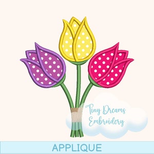 Apliques florais de tulipa, design de bordado digital à máquina, apliques de flores, design de bordado de primavera, apliques de flores, design de buquê de tulipas, bordado
