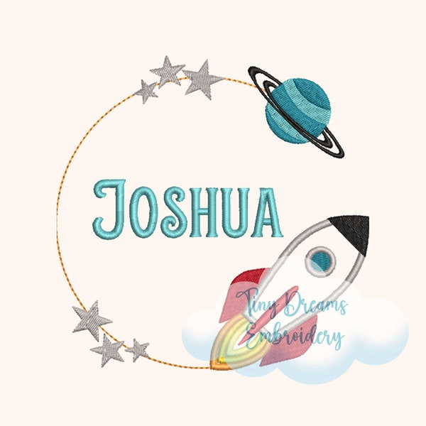 Rakete Digitale Maschinenstickerei Design benutzerdefinierter Name Space Rocket Monogramm Design Stickdatei Junge Monogramm Stern Planet Personalisierter Name