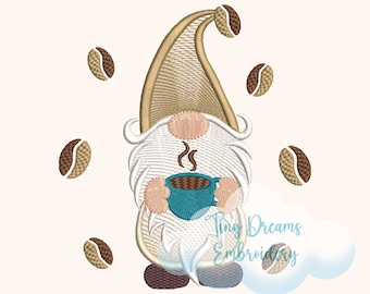 Coffee Gnome Machine Embroidery Design: Kitchen Decor (Digital Download)