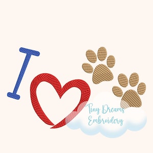 Dog Digital Machine Embroidery Design Love Animal Design Embroidery Valentine Love Embroidery Design Cat Design Heart  Dog Paw Print Design