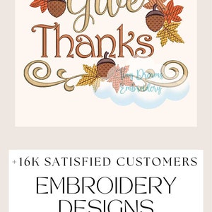Give Thanks Digital Machine Embroidery Design Thanksgiving Design Embroidery Fall Leaf Embroidery Design