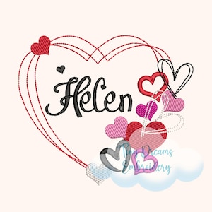 Diseño de bordado de corazón de San Valentín: Monograma de nombre personalizado (Descarga digital)