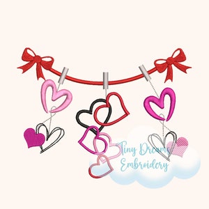 Love Garland Embroidery Design: Valentine’s Hearts, Valentine’s Day Love, Happy Valentine’s Ribbon, Machine Embroidery (Digital Download)