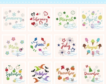 Calendar Bundle Digital Machine Embroidery Design Month Embroidery Design January February Design Embroidery March June December Embroidery