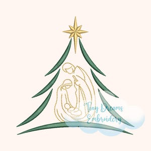Diseño para máquina de bordar del árbol de Navidad familiar de la Natividad: Niño Jesús y Estrella de Belén (descarga digital)