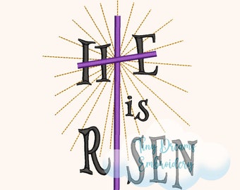 He Is Risen Embroidery Design: Easter Cross (Digital Download)