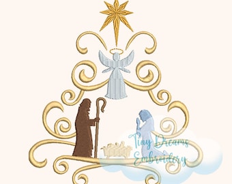Nativity Christmas Tree Digital Machine Embroidery Design Angel Star Embroidery Design Jesus Design Embroidery Religious Embroidery Design