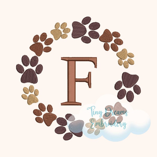 Hund Pfoten Abdruck Stickdatei: Personalisiertes Monogramm (Digitaler Download)
