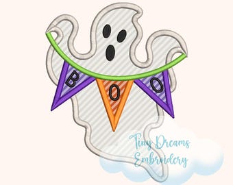 Boo Banner Ghost Applique: Halloween Embroidery Design (Digital Download