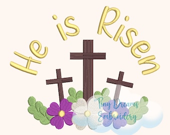 He Risen Floral Cross - Easter Embroidery Design (Digital)
