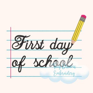 First Day School Digital Machine Embroidery Design School Boy Embroidery Design School Girl Embroidery Design Notebook Pencil School Design