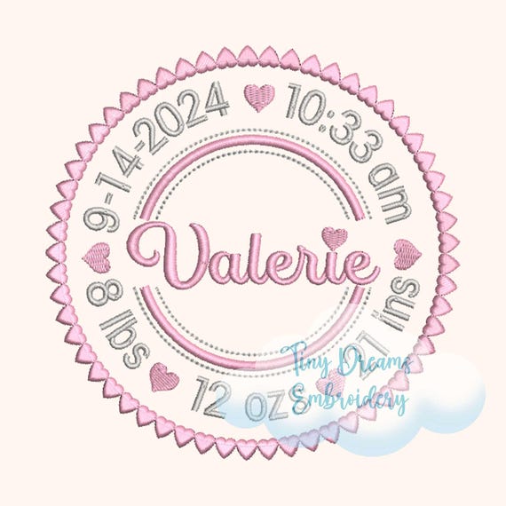 Heart Circle Birth Announcement Embroidery Design (Digital Download)