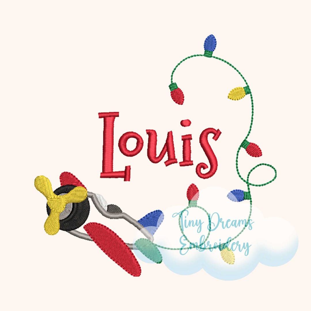 Christmas Airplane Embroidery Design Custom Name Holiday Lights christmas-airplane-embroidery-design-custom-name-holiday-lights