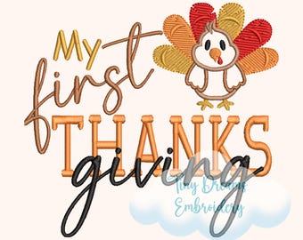 My First Thanksgiving Embroidery Design: Baby Turkey (Digital Download)