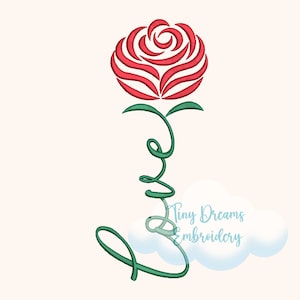 Red Rose Embroidery Design: Valentine&#39;s Love, Floral Heart, Digital Machine Embroidery (Digital Download)