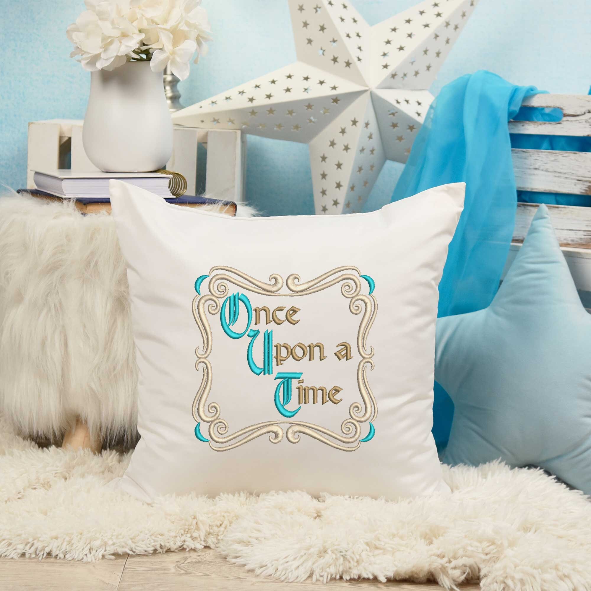 Once Upon A Time Embroidery Design: Storybook Reading Pillow