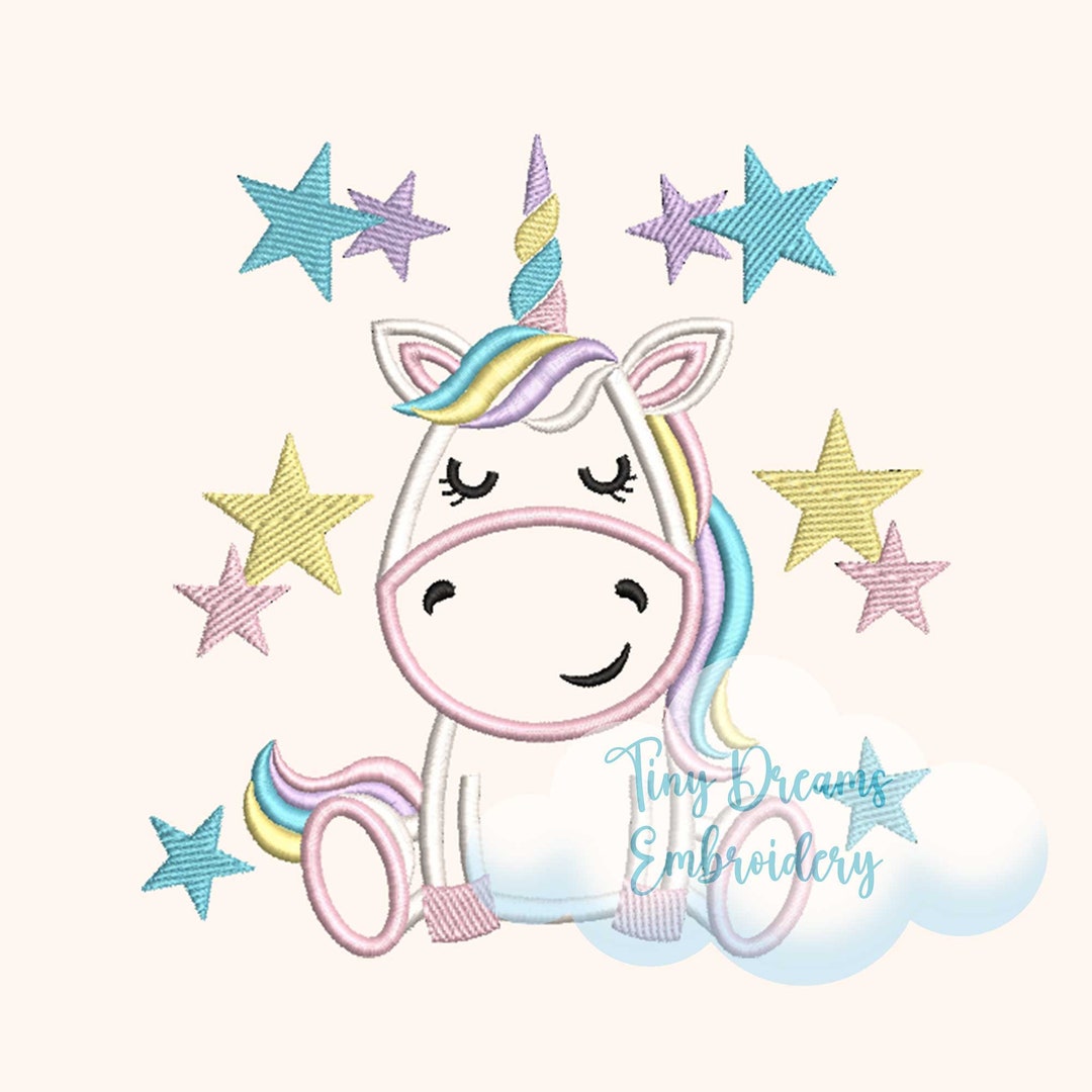 ベビーユニコーンの刺繍デザイン：ファンタジーガールの魔法の星