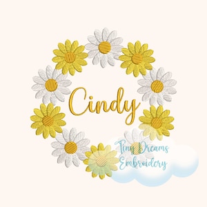 Spring Daisy Digital Machine Embroidery Design Monogram Floral Embroidery Design Spring Flower Custom Name Design Daisies Wreath Embroidery