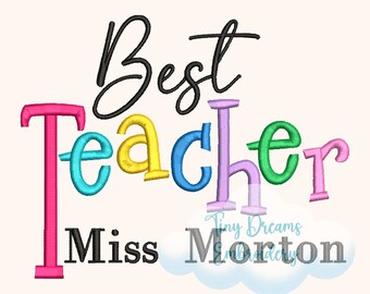 Teacher Embroidery Design, Custom Name Monogram (Digital Download