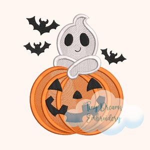 Lindo diseño de bordado a máquina digital de fantasmas Diseño de bordado de fantasmas de Halloween Diseño de bordado de calabaza espeluznante Bordado de murciélagos de Halloween