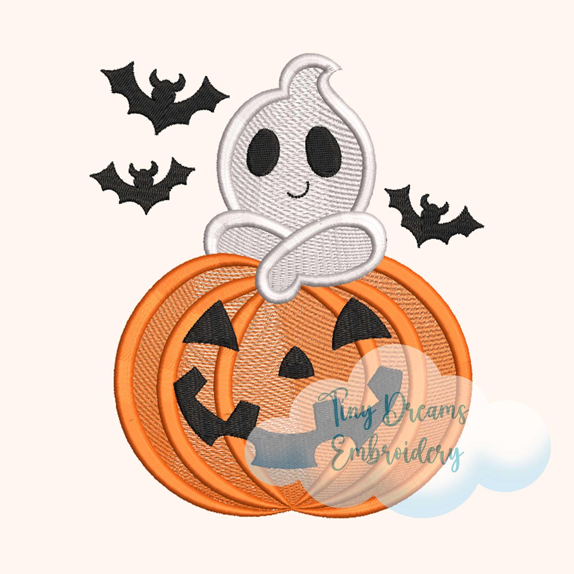 Cute Ghost Halloween Embroidery Design Spooky Pumpkin Bat Embroidery Design (Digital Download)