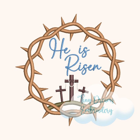 He Is Risen Embroidery Design: Easter Cross Wreath (Digital Download)