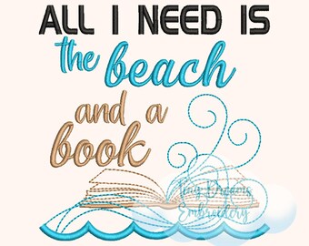 Beach Reading Pillow Embroidery Design (Digital Download)