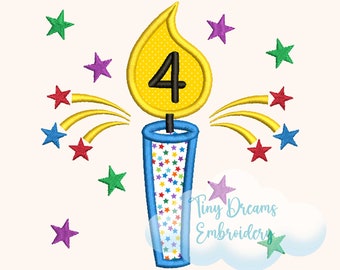 Fourth Birthday Candle Applique: Stars Embroidery Design (Digital Download)