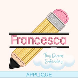 Pencil Applique Digital Machine Embroidery Design Back School Custom Monogram Design Embroidery Girl Boy Personalized Name Pencil Applique