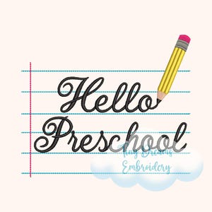 Hello Preschool Grade Notebook Digital Machine Embroidery Design Boy Girl Embroidery Design Back School Embroidery Design Pencil Embroidery