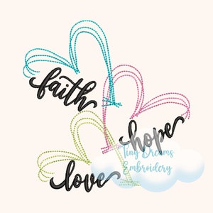 Faith Love Hope Embroidery Design: Heart Machine Embroidery (Digital Download)